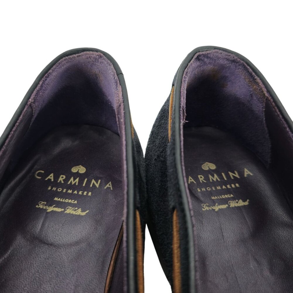 Carmina Shoemaker Mens 10 Navy Blue Suede Dress Shoes Bow Loafers Slip-ons 9.5UK - Picture 7 of 13
